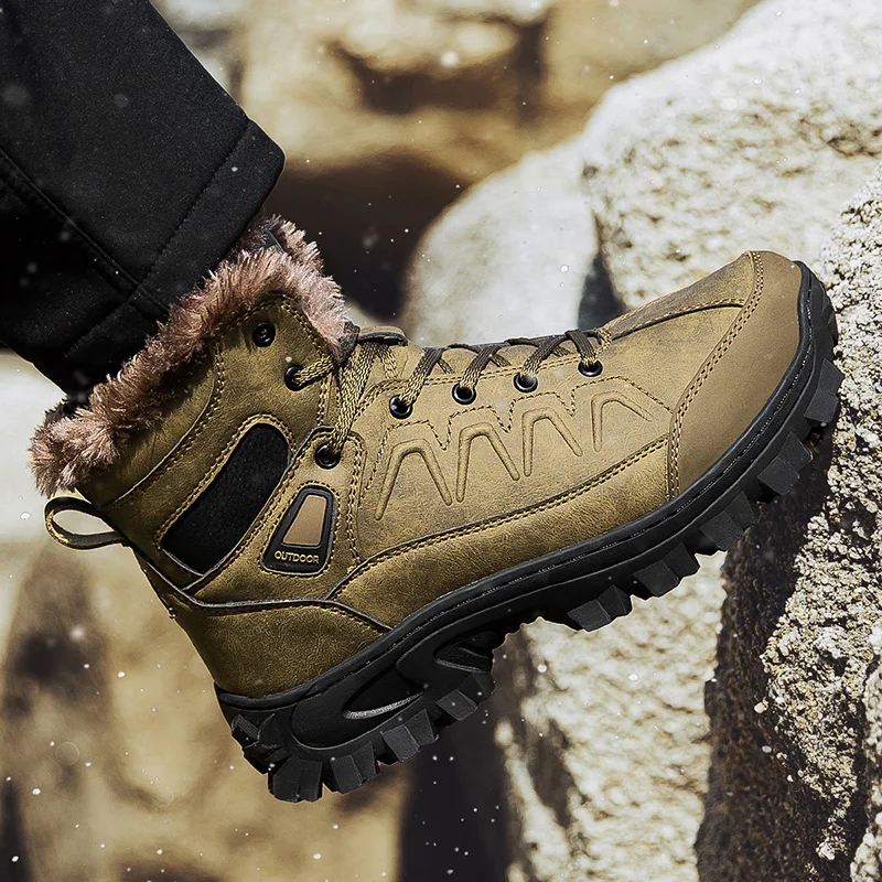 Botas altas para senderismo al aire libre para hombre, zapatos cálidos de algodón de terciopelo, antideslizantes, cómodas, informales, Joker, para caminar, invierno