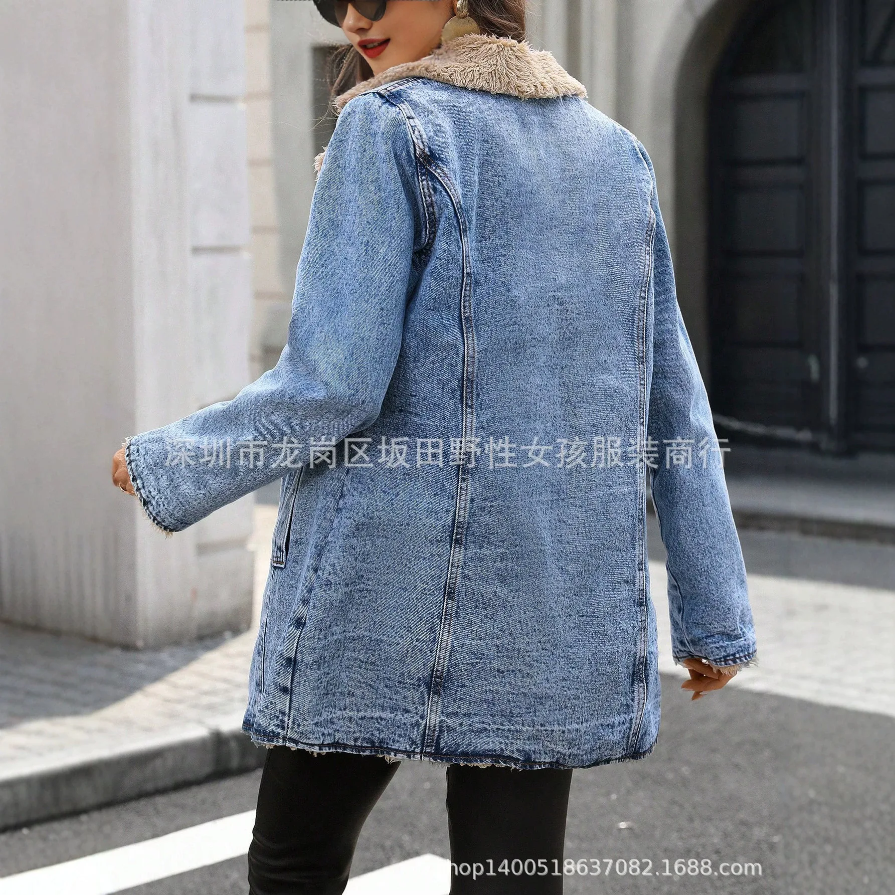 -20730#   Autumn. And Winter Multifunctional Fashion Mid-length Women's Fleece-lined Denim Cotton Coat Boho Maxi Femme Clothing