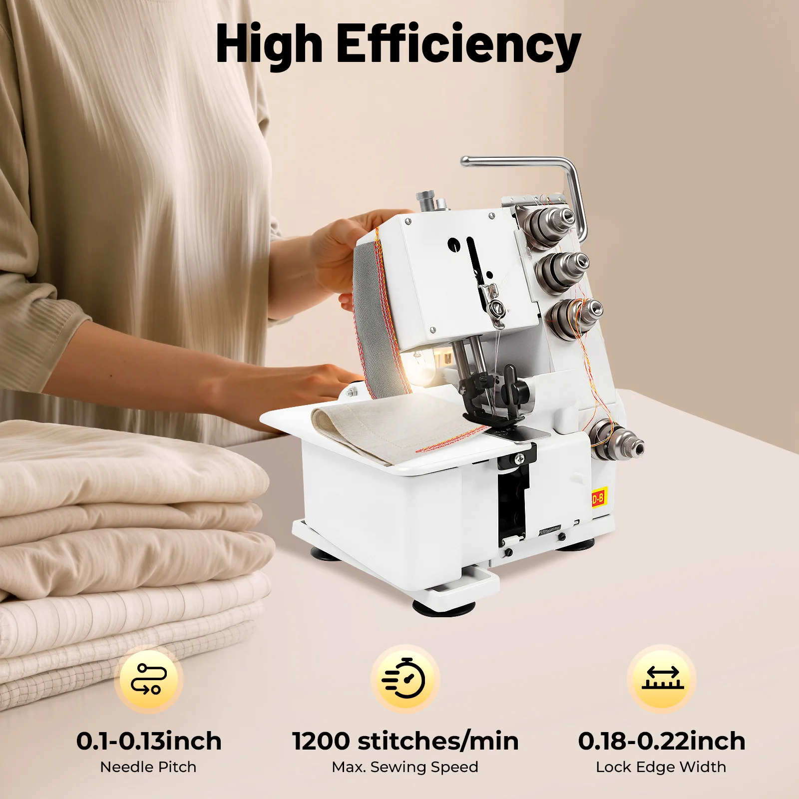 100W Electric Sewing Machine, Four-thread Overlock Machine, 1200 Stitches/min Sewing Speed, Needle,  DP*5 80-95 2pcs 110V
