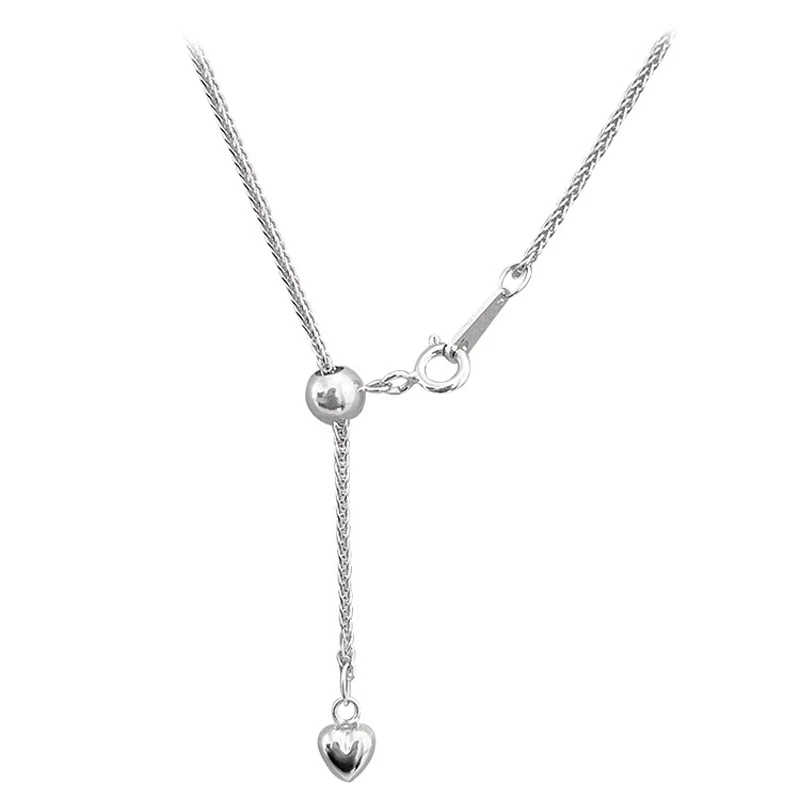 S925 Sterling Silver Adjustable Pull Type Snake Chain Choker Necklace Simple Heart-Shaped Pendant Women's Gift Boutique Jewelry