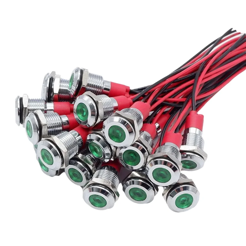 AS95-20Pcs 6Mm Metal LED Warning Indicator Light Signal Lamp Pilot Onboard Display Lights With Wire 3V