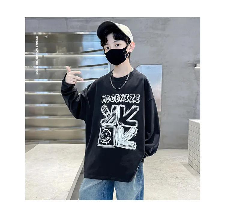 Kinder Jungen T-Shirts Kleinkind Baby Langarm-Oberteile für Kinder Herbst Buchstaben Pfeile Druck Baumwolle Koreanisches Sweatshirt Jungen T-Shirts – Detail 8