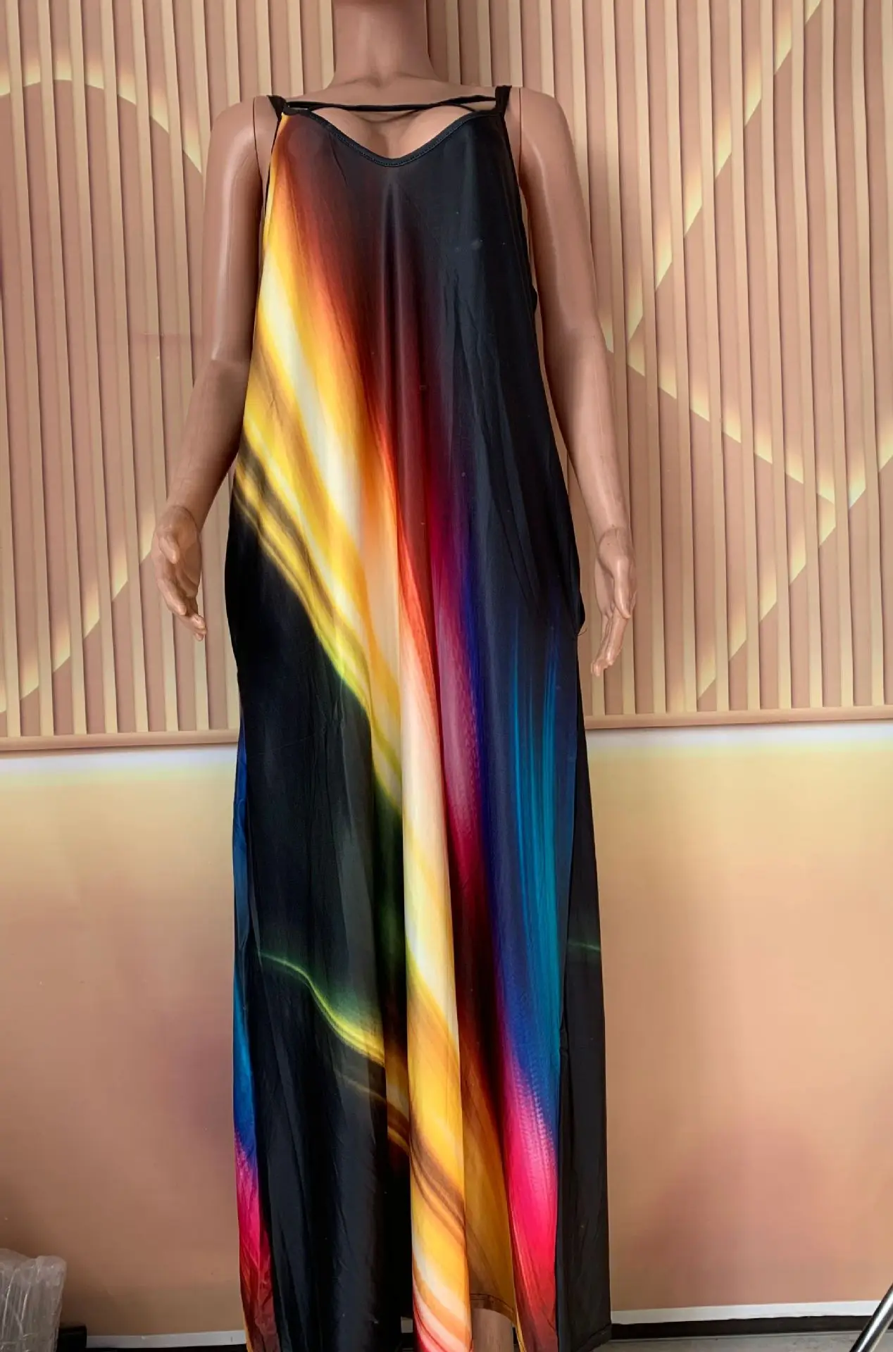 Europe And The United States Summer New Gradual Positioning Printed V-neck Short-sleeved Large-size Pocket Dress Long Skirt