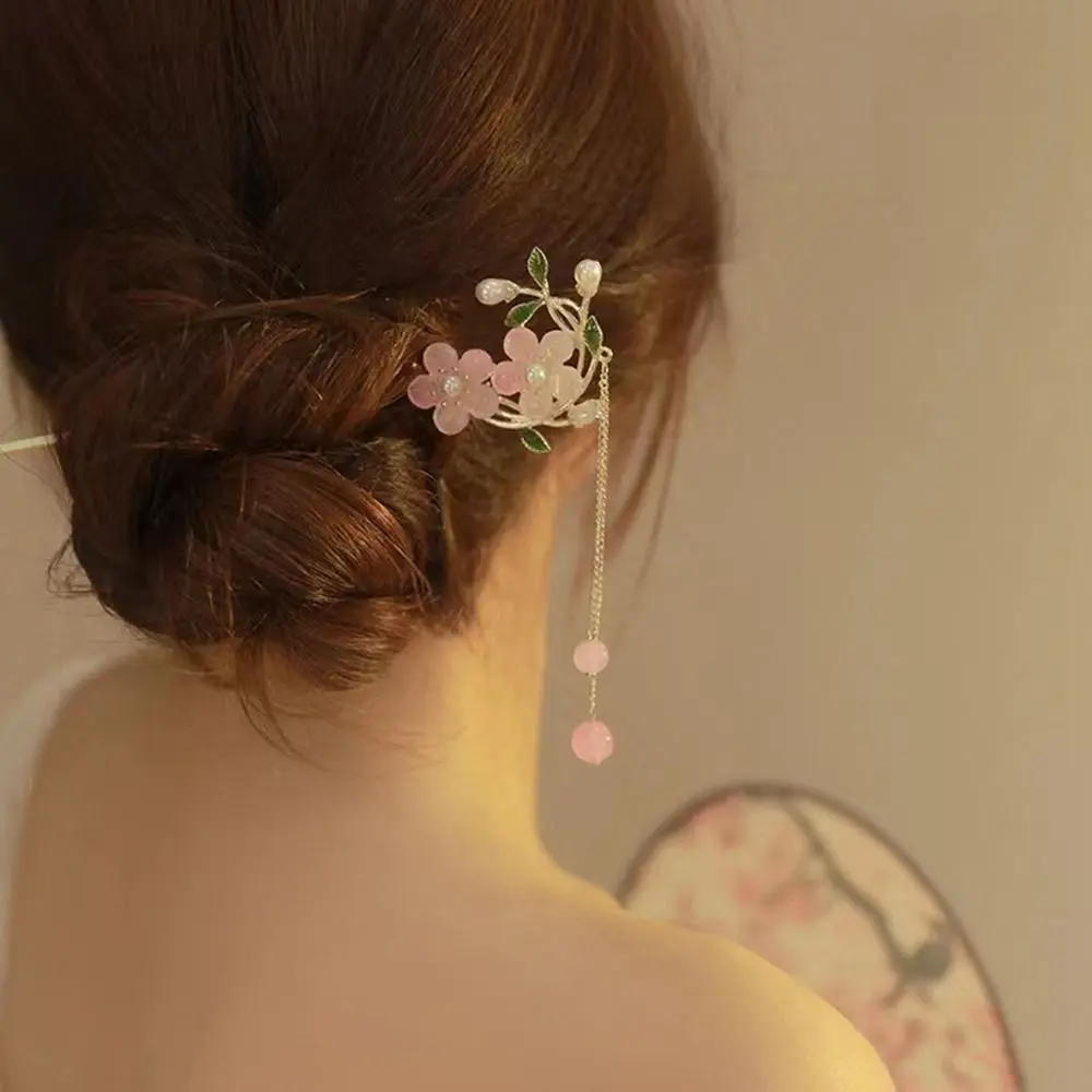 

Инструмент для дизайна женских причесок: металлическая заколка с цветами, жемчугом и кисточками, в старинном стиле, китайский головной убор, шпильки для волос в стиле Ханьфу