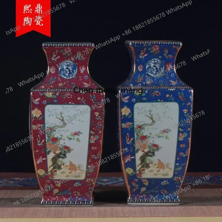 Jingdezhen Ceramic Vase Enamel Pastel Ornament Four Seasons Flowers and Birds Landscape, Chinese Art Decoration