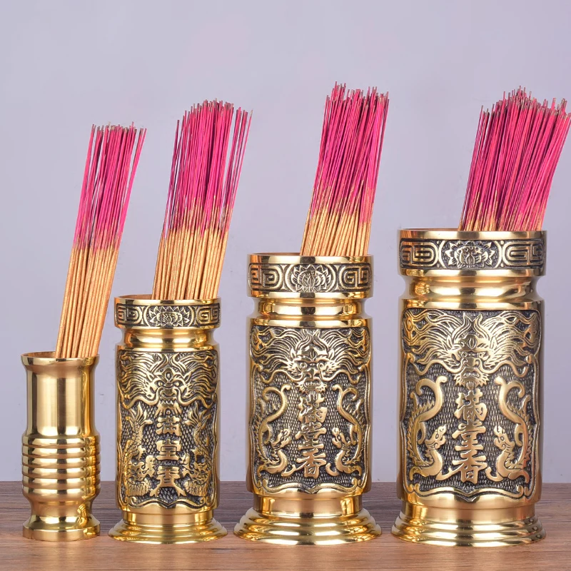 Buddha Utensils Pure Copper Joss Stick Barrel Temple Ornaments Buddha Front Pack Incense Holder Fragrant Incense Tube Indoor