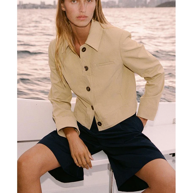 

Повседневное пальто с подушечками Long Sve с отложным воротником, прямые брюки, комплект из двух предметов, весенняя женская одежда Faion