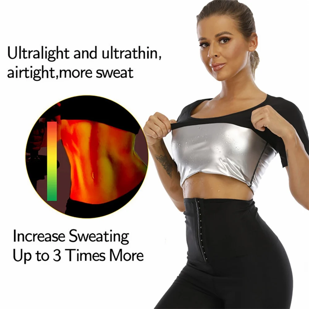 

Women Slimming Sweat Shirts Body Shaper Sauna Suits Thermal Top Short Sleeves Workout Tops Sweat Fitness Activewear T-Shirts