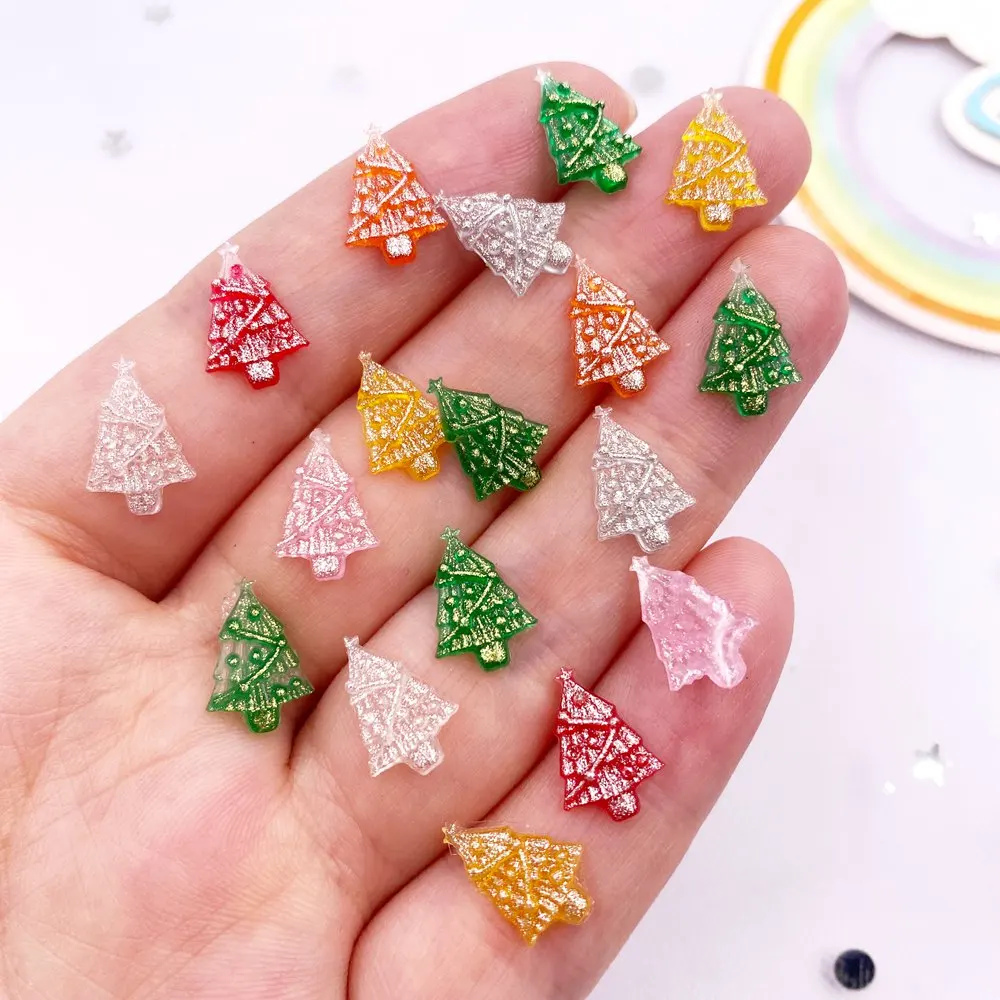 50pcs Resin Cute Colorful Glitter Mini Crystal Christmas Tree Gem Flatback Rhinestone Applique DIY Scrapbook Manicure Nail Craft