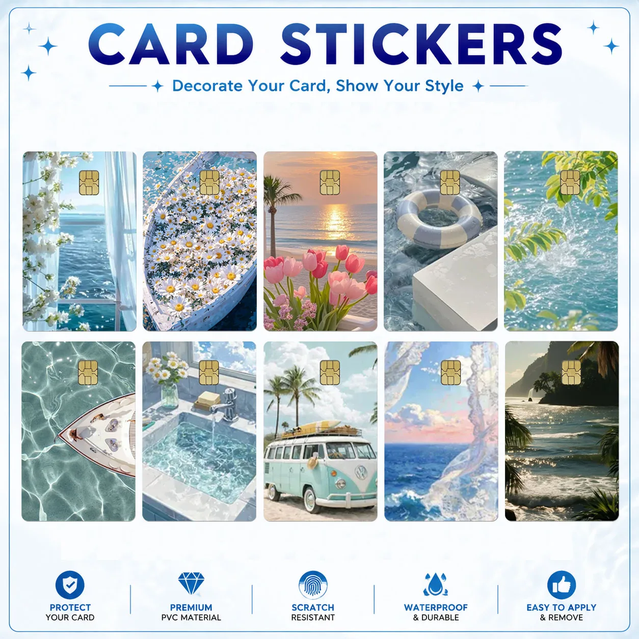 PVC INS Style Scenery Stickers Vintage Stickers Flower Credit Sticker Cover Film Skin for Credit Bank Debit Card Stickers Gifts