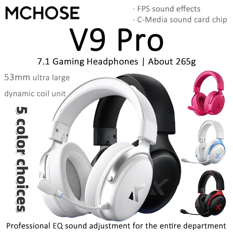 

MCHOSE V9 Pro Игровые наушники с креплением на голову, четырехрежимный игровой Bluetooth-компьютер с микрофоном, беспроводная регулировка звука