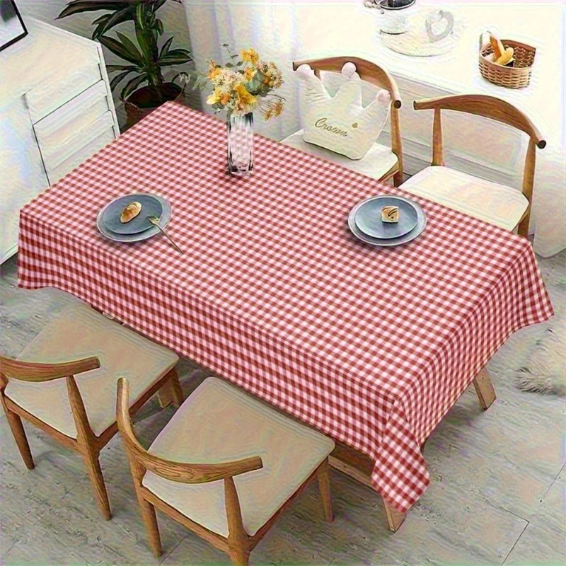 1pc Elegant Gingham Check Tablecloth Compatible for Weddings, Parties, Picnics - Vintage Style Rectangular Table Cover with Clas