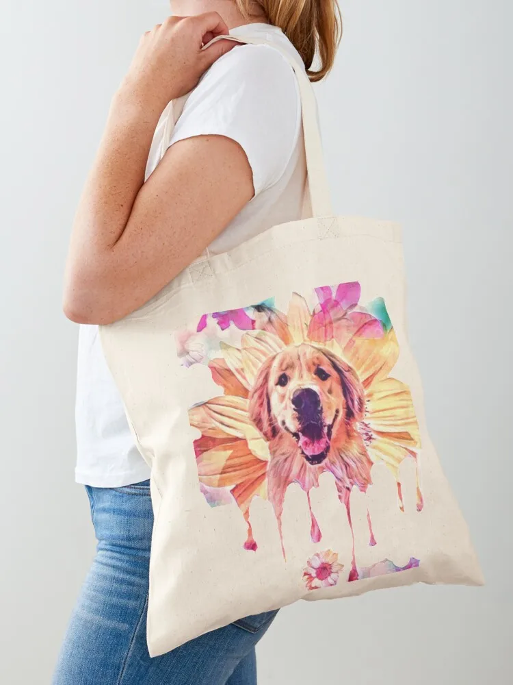 Melting Floral Molly Golden Retriever Dog Flowers Tote Bag custom tote bag tote bag screen Handbags women