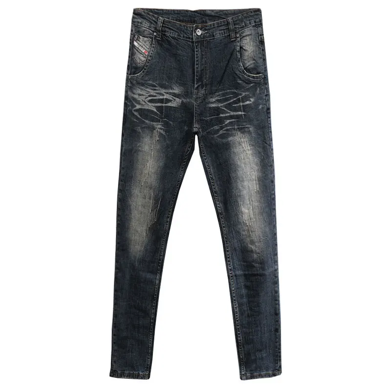 Fashion Designer Men Jeans Retro Black Blue Elastic Stretch Slim Fit Ripped Jeans Men Italian Style Vintage Denim Pants Hombre