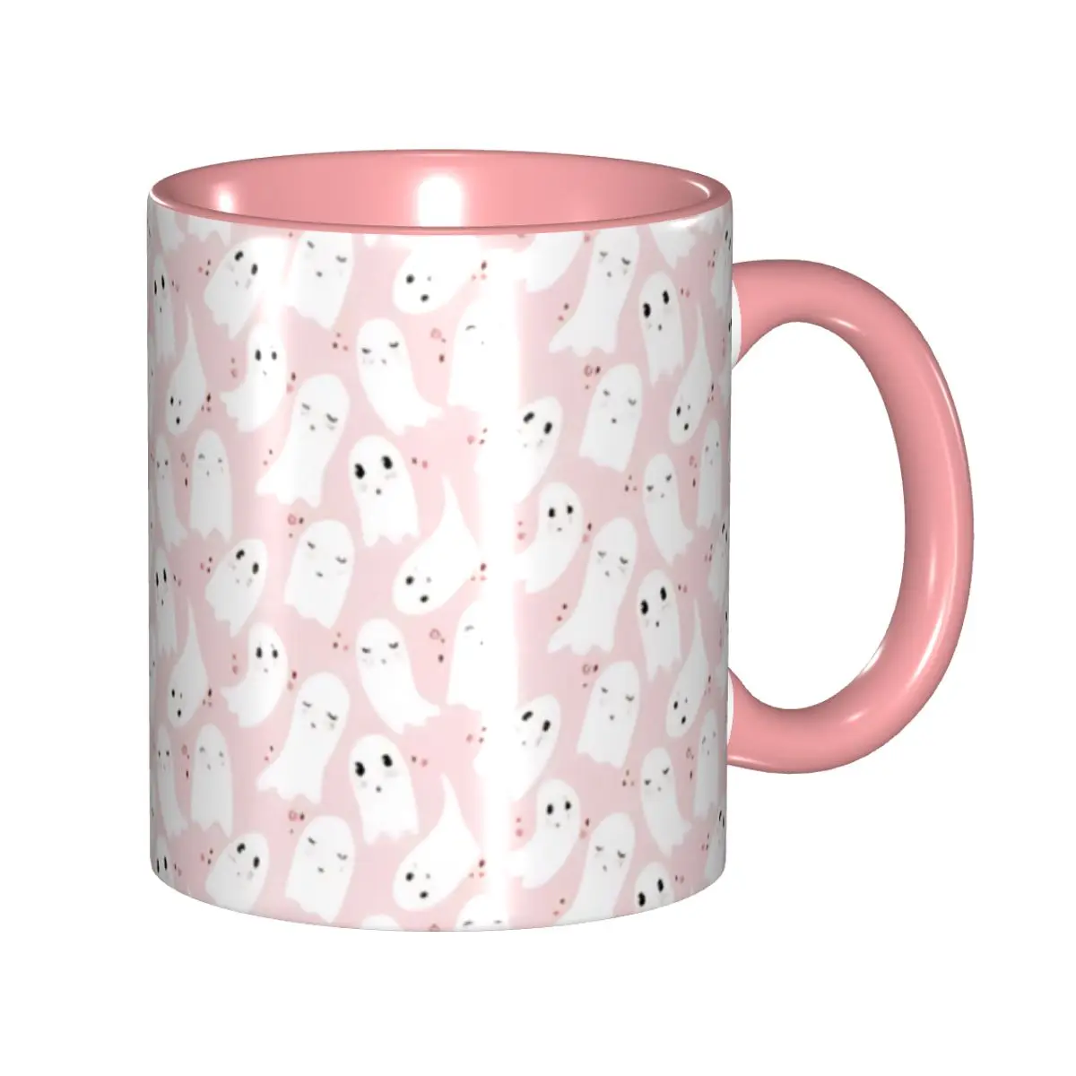 2025 Cute Ghost Floating Halloween Merch Mug Funny Pink Coquette Ghost Tea Cup