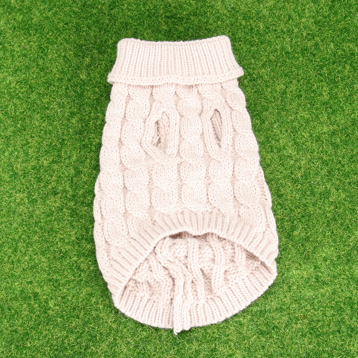 Dog Sweater Knitted Clothes Beige Size M Thin Fashion Design Easy Put on Comfortable Outdoor Party Pet Costume Puppy Clothing