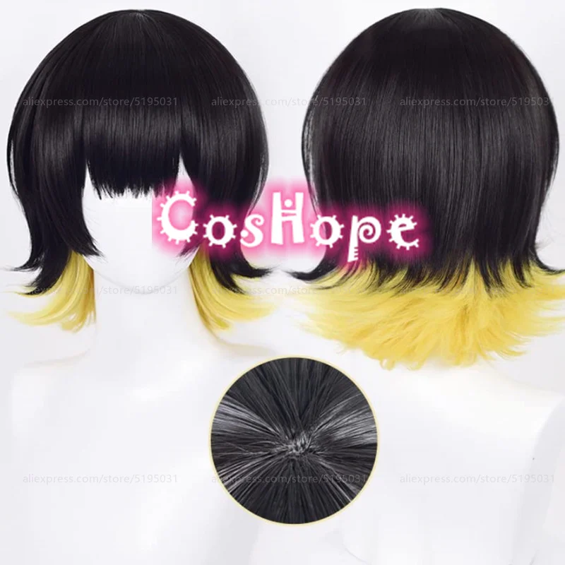 Bachira Meguru Cosplay Wig Short Black Yellow Wig Cosplay Anime Cosplay Wigs Heat Resistant Synthetic Wigs