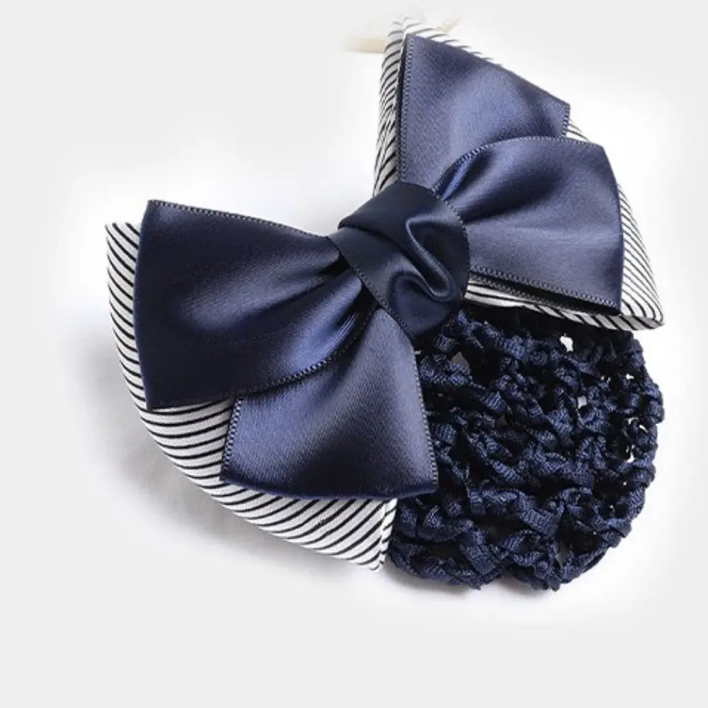 Bank Teller Nurse Bowknot Stripe Hair Accessories Net Bun Hair Cover Women Barrette Net Bun Crochet Net Bun Snood