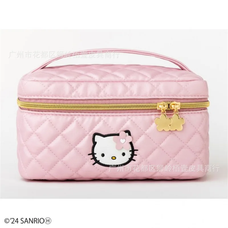 Hello Kitty Leather Makeup Bag Kawaii Storage Bag Zipper Bag Hand in Hand Carrying Bag Large Capacity Girl Trendy Sweet Toy Gift