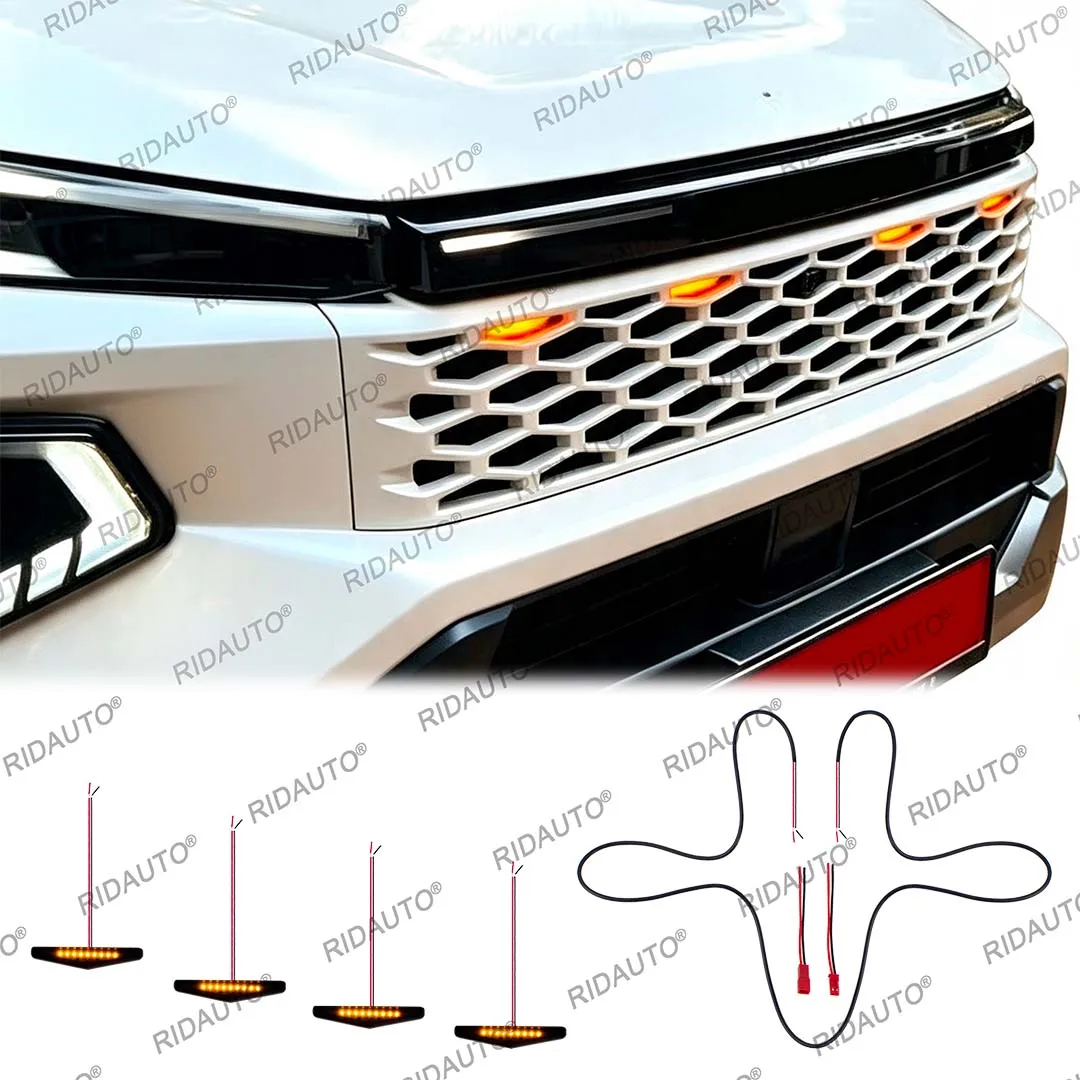 4 Stück bernsteinfarbene und weiße Aftermarket-LED-Leuchten für Pickup-Kühlergrill, DIY-Leuchte für Hilux Travo 2026+ Prerunner & 4TREX Auto-Beleuchtung – Detail 1