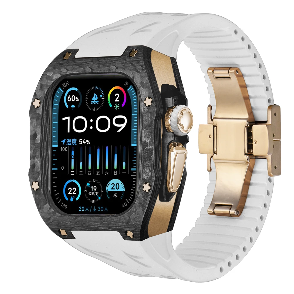 Mod Kit For Apple Watch Ultra 2 Case Customization High Quality Conversion Protect Carbon Fiber Case for iWatch Ultra 49mm  Gold