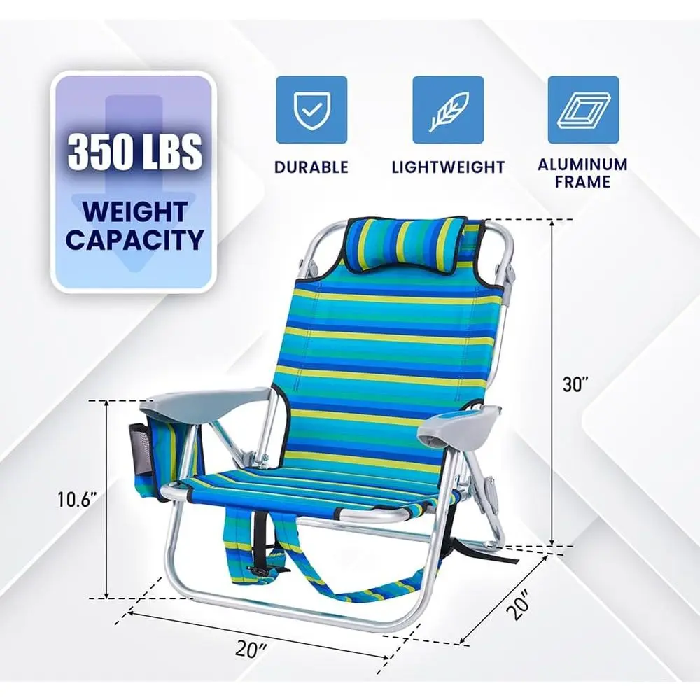 2 Pack Lightweight Portable Recliners Chair or Adults, Outdoor Lay lat olding Beach Chairs with 5 Positions, Backpack Beach Chai