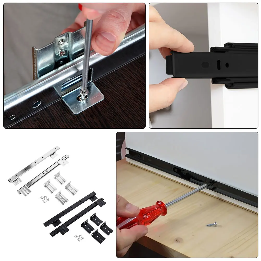 

2 Sets Desk Keyboard Drawer Tray Slide With Silent Ball Bearings Full Extension Steel Close Keyboard