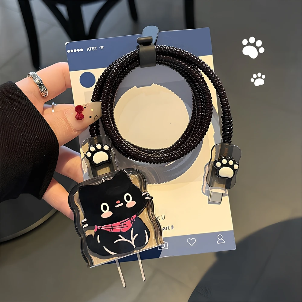 Cute Cat Silicone Charger Cable Protector Case Cover For iPhone 20W 18W Charging Head Protection Sleeve Data Cable Organiser