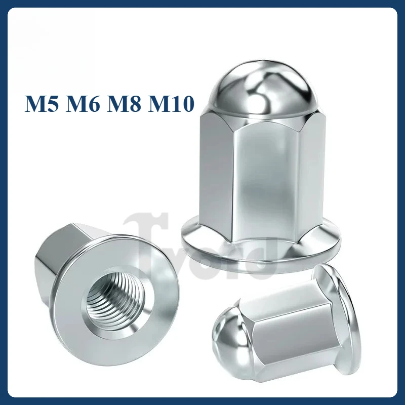  Flange Acorn Nuts Heightened Flange Cap Nuts M5 M6 M8 M10 for Motorcycle Cylinder Nuts White Zinc Plated Carbon Steel Extended