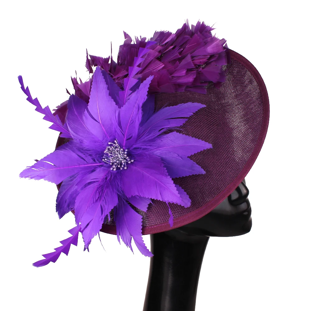 Elegant Lady Beautiful Women Flower Feather Fascinator Hat Cocktail Cap Wedding Party Church Pillbox Hat Fedora Hair Accessories