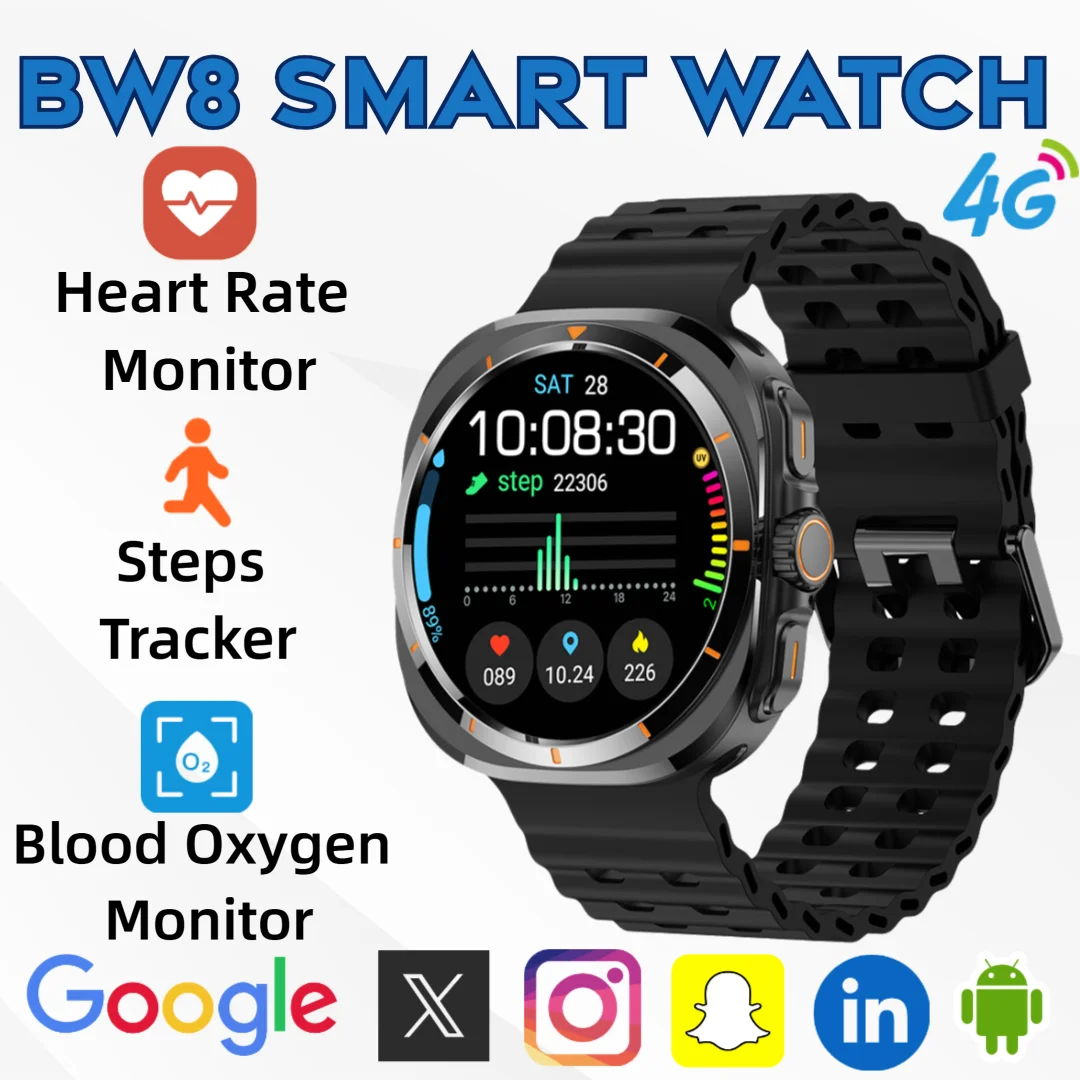 

2025 New BW8 4G Android Smartwatch 1.51 Inch Screen 400mAh Battery Google Play Passometer Sleep Tracker SIM Card for Men Women