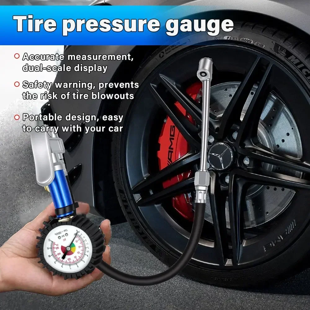 Tire Inflator Gauge Pump Gun 12 Self clamping Tire Inflator New Inflator Gun with Air Pressure Gauge and Quick Air Connector
