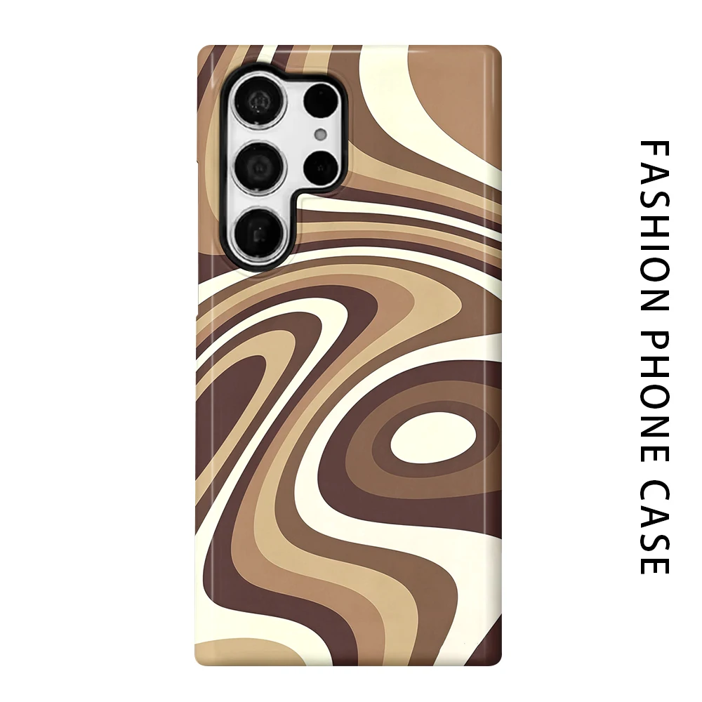 Brown Swirl Phone Case for For Samsung Galaxy S26 S25 S24 S23 S20 FE A56 A36 Ultra Glossy HD Hard Cover Film Shell