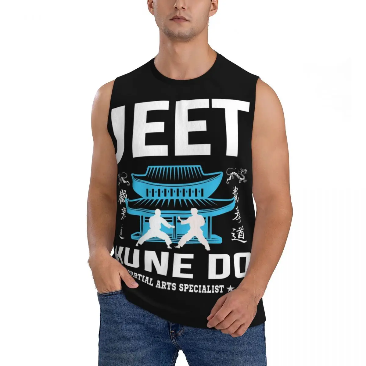 Jeet Kune Do Dojo Design Men Sleeveless Tank Tops Quick Dry Breathable Gym Fitness Running Summer Casual Sport Vest