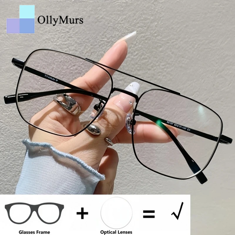 

OLLYMURS Big Size Pilot Style Optical Prescription Glasses for Myopia &Hyperopia Progressive Anti-Scratch Unisex Fashion Eyewear