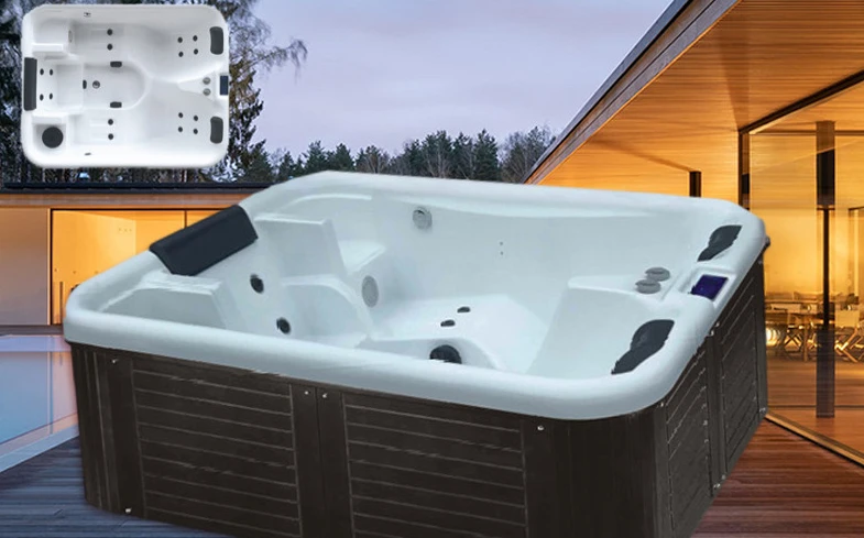 Factory direct supply outdoor constant temperature acrylic bathtub surfing massage pool 3-person bathtub square bath pool