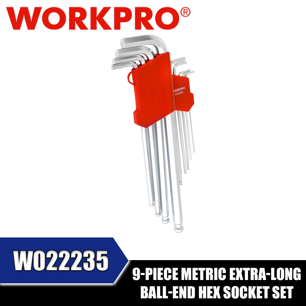 WORKPRO W022235 9-Piece Metric Extra-Long Ball-End Hex Socket Set Hand Tools
