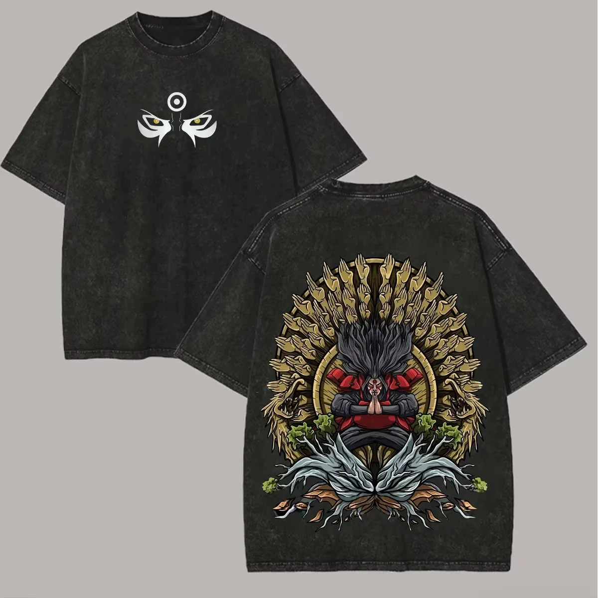 Camiseta Naruto 2026 para Hombre, con Estampado Trasero Acid Wash, Diseño de Anime Sage Mode, Algodón, Estilo Urbano, First Hokage, Vintage, Bootleg