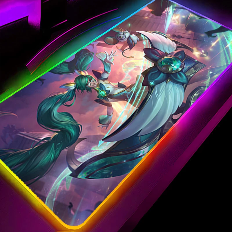 

RGB светодиодный коврик для мыши, резиновый удлиненный коврик для ноутбука, настольный коврик для мыши, игровой коврик для мыши, аксессуары для ПК, L-league Of Legends Sona, коврик для клавиатуры