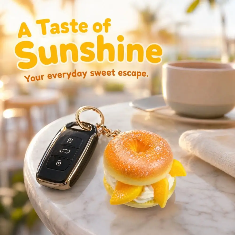 Fun Simulated Cream Bread Keychain Soft Dessert Pendant Simulation Fruit Keychain Lightweight Sandwich Puff Pendant Gir