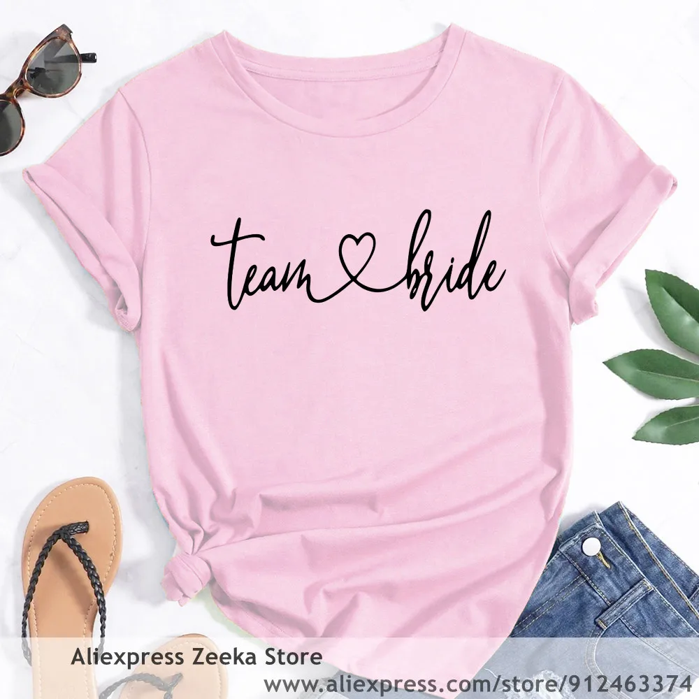 Women Hen Party Bachelorette Team Bride Heart Bridesmaid Proposal Gift T-shirt Summer EVJF 2022 Bridal Wedding Tee Shirt