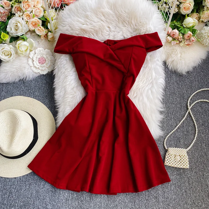 Estate sexy una-spalla A-Line Dr dimagrante ort gonna da donna a vita alta colore puro damigella d'onore Dr coreano Sle