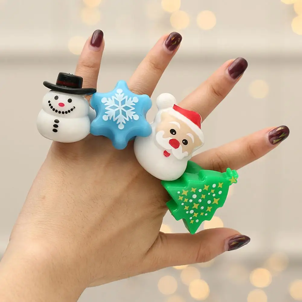 6/24Pcs Christmas Ring Christmas Light-up Toys Night Shot Accessories Festive Christmas Ring Holiday Party Finger Lights Set