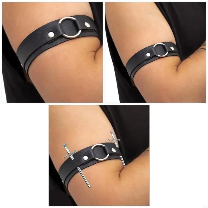 

2025 New Black Leather Gothic Armband Wide Adjustable Bracelet For Men Gothic Medieval Halloween Jewelry Gift