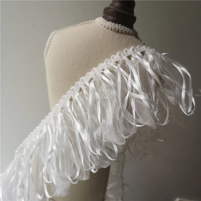 10CM Wide White Chiffon Satin Tassel Embroidery Ribbon Lace Fabric Edge Trim Clothing Curtains DIY Handmade Sewing Fringed Decor