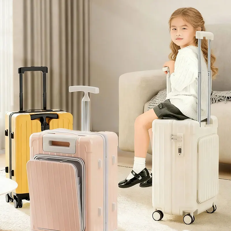 Maleta Infantil con Asiento y Ruedas, Maleta de Cabina con Apertura Frontal, Maleta con Ruedas Giratorias para Portátil, Equipaje de Mano para Viajes