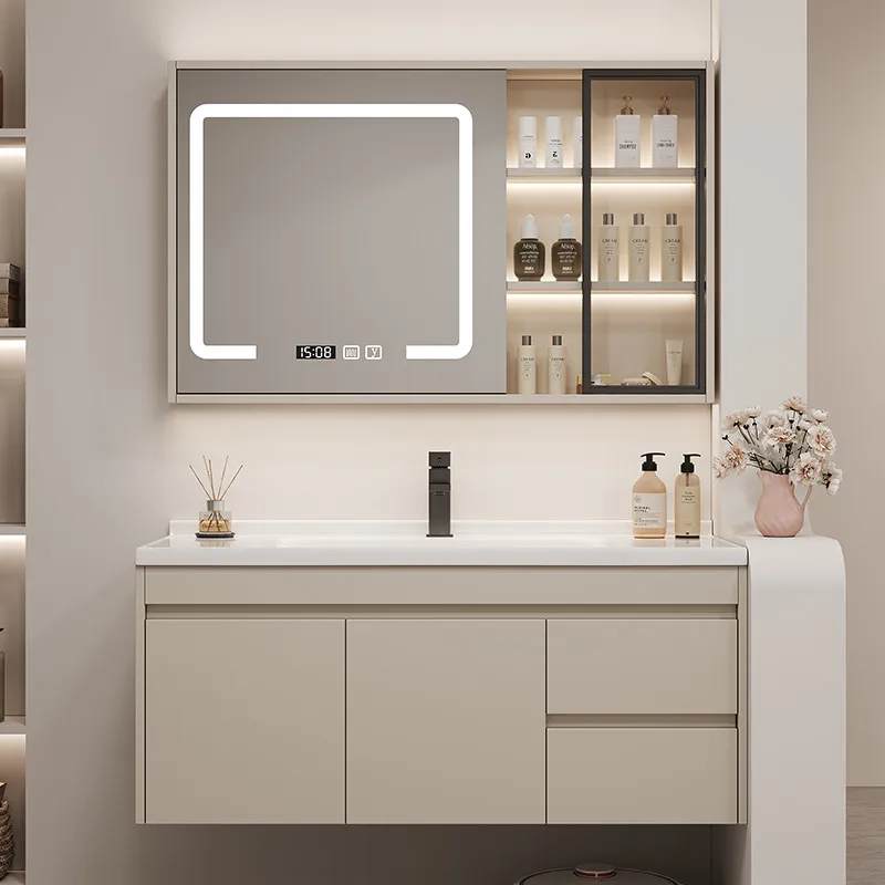 2025 new bathroom cabinet ceramic integrated basin toilet face wash basin cabinet combination cream wind wash table