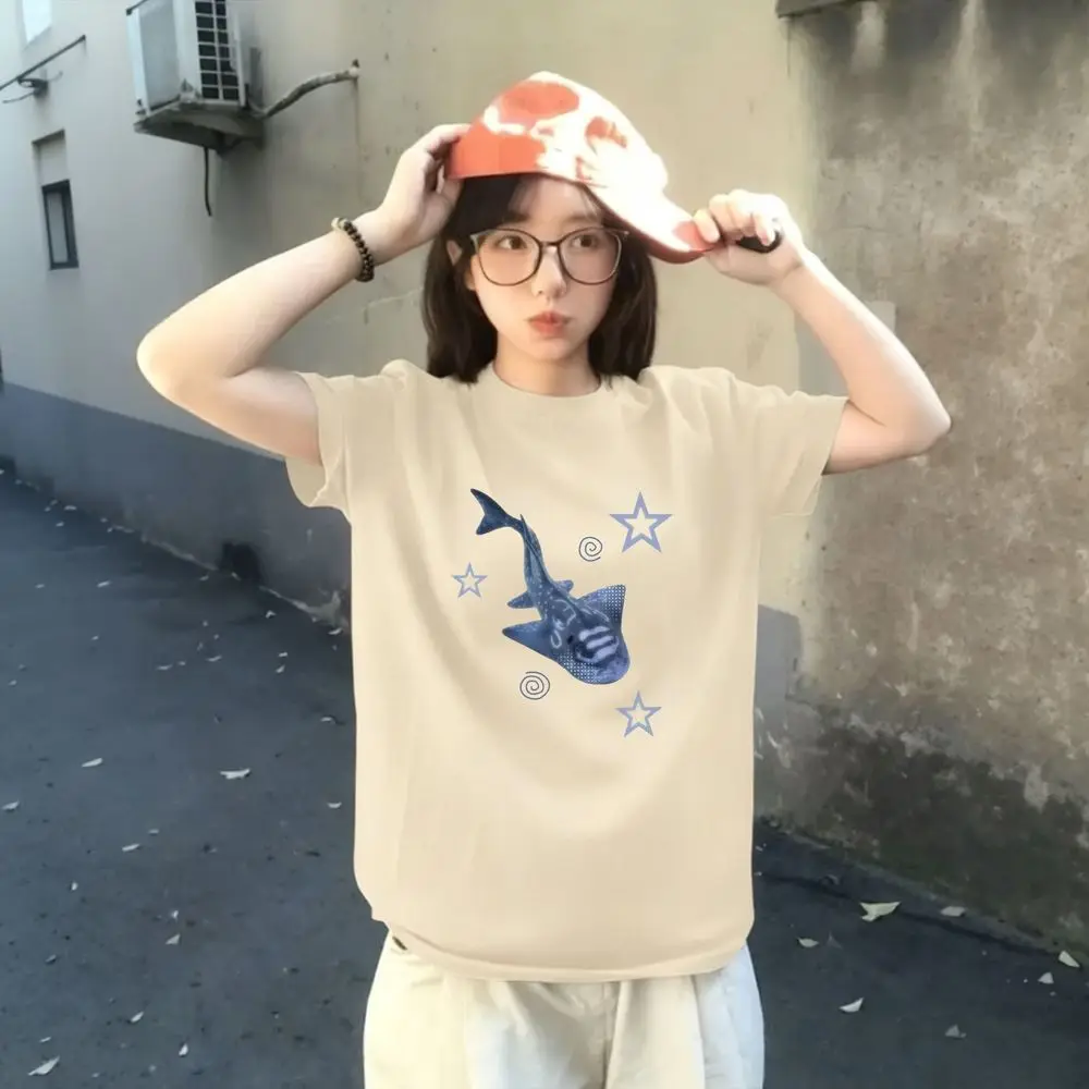 Whale Shark Graphic Women's Summer Clothing Short Sleeve Star Pattern Vintage Top Female Harajuku Y2k Streetwear Clearance Sales