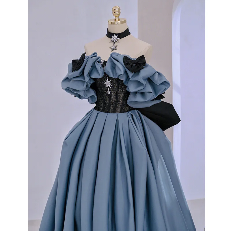 Robe de Rhen dentelle A-Line pour femme, volants bouffants, embellissements avec nœud, coupe couvertes, conception élégante, magnifique robe de Quinceanera