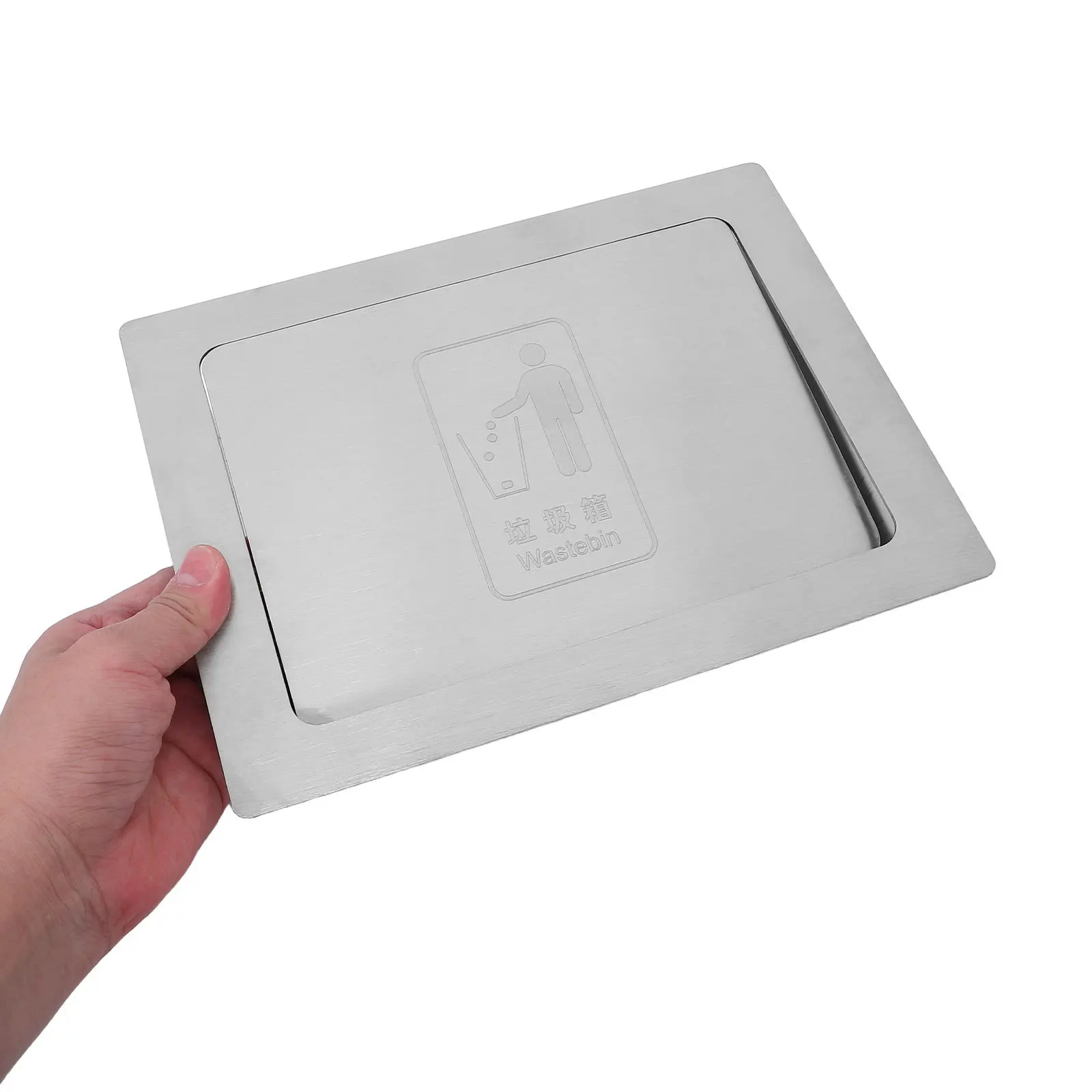 

Recessed Trash Can Lid Stainless Steel Rectangular Side Mount Trash Chute Door Push Cover Recessed Inward Flip Panel Lid Kitchen